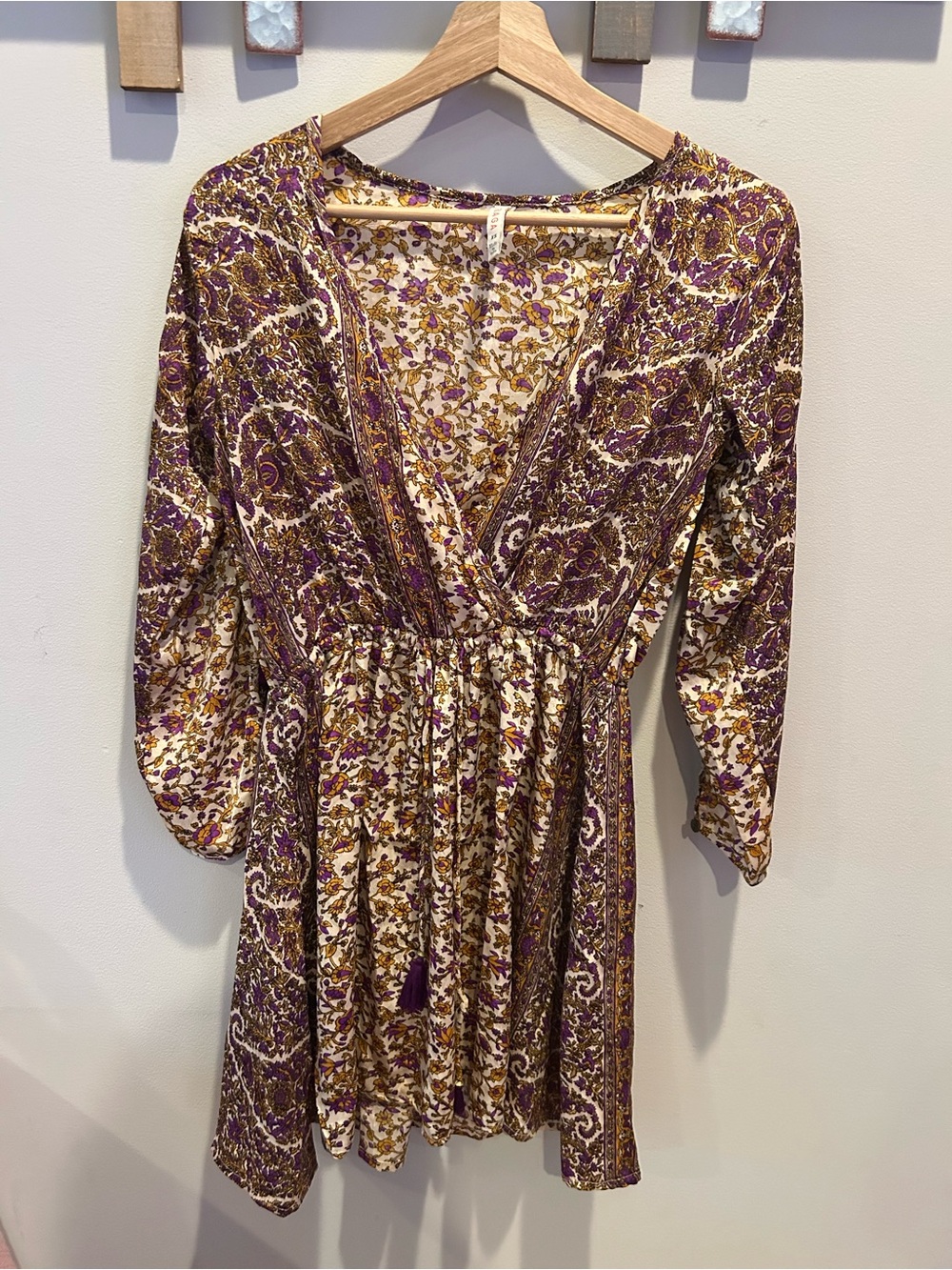 Raga Floral open sleeve Mini Dress in Purple and Cream